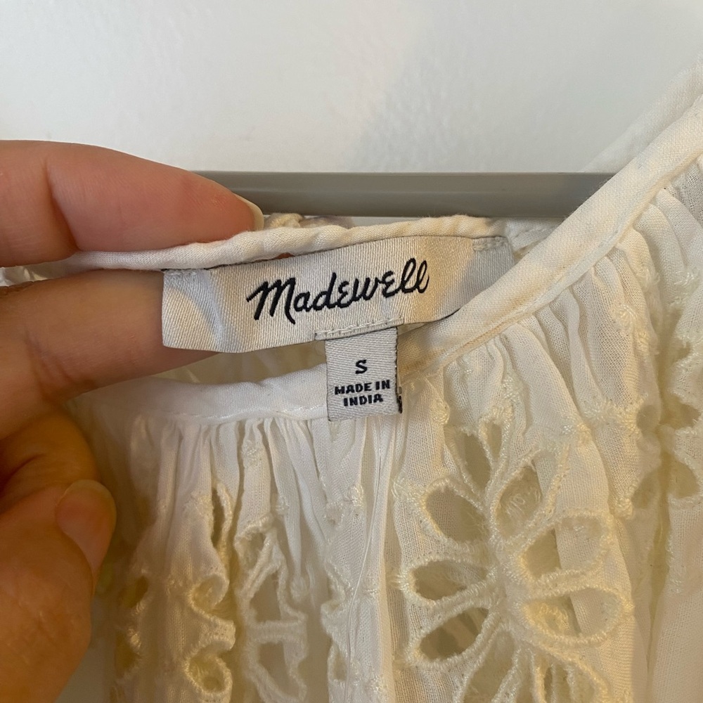 Madewell Eyelet Floral Cotton Boho Peasant Blouse White Ivory Cottagecore NWT S - Picture 4 of 8